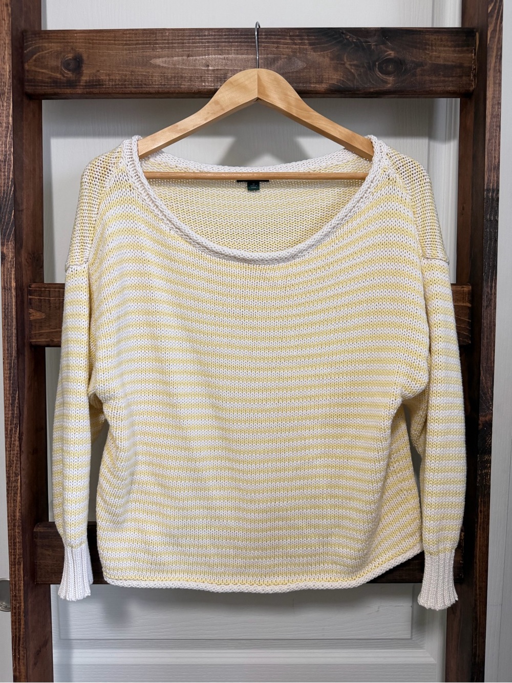 wild fable Yellow and White Striped Scoop Neck Sweater